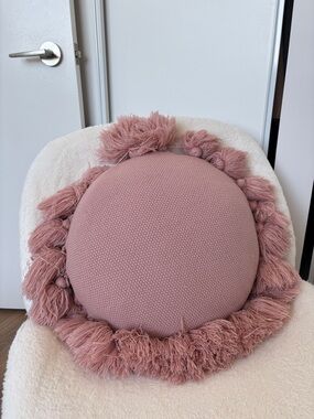 Boho Blush Pink Round Fringe Decorative Pillow - Home Accents